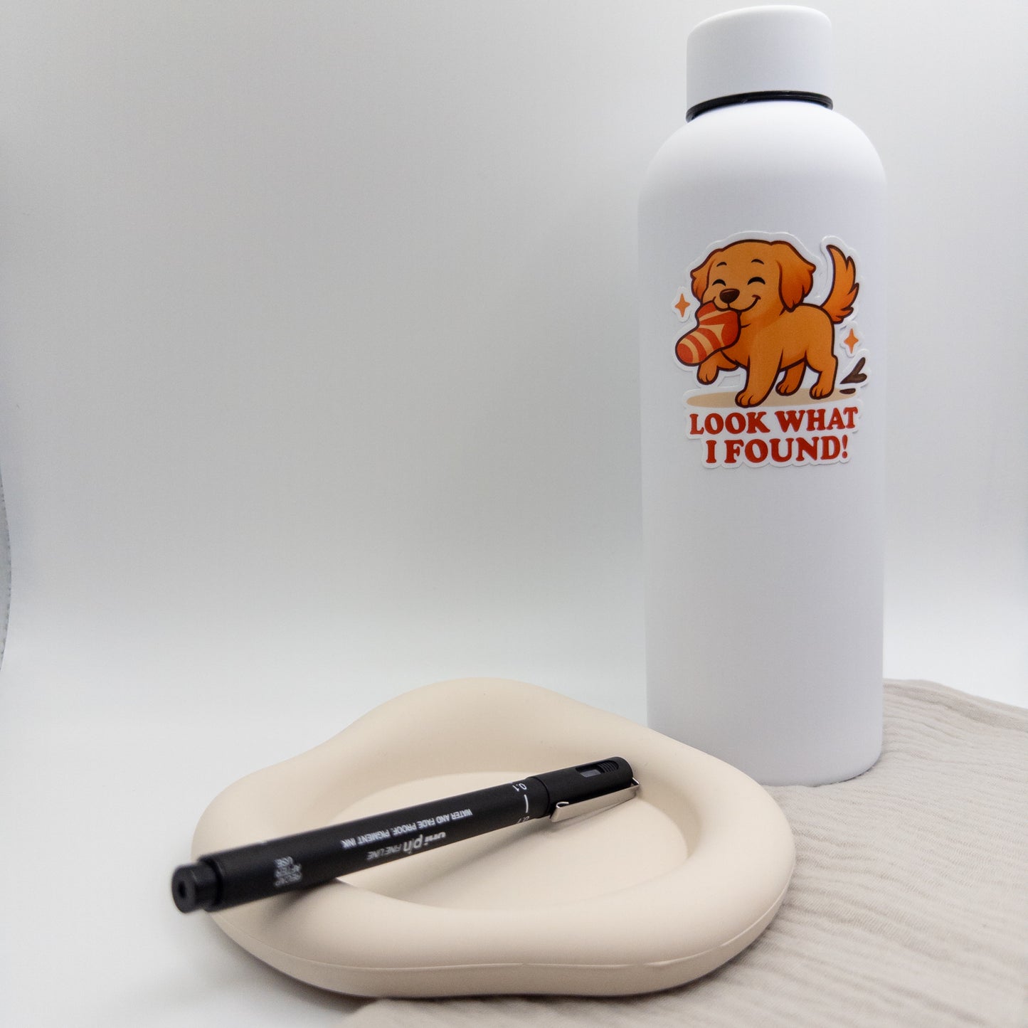 A golden retriever pup holds your small wins with emotional support and dog-like cheer. Gentle joy, from Perth with love. — Handmade sticker — Perth, Australia