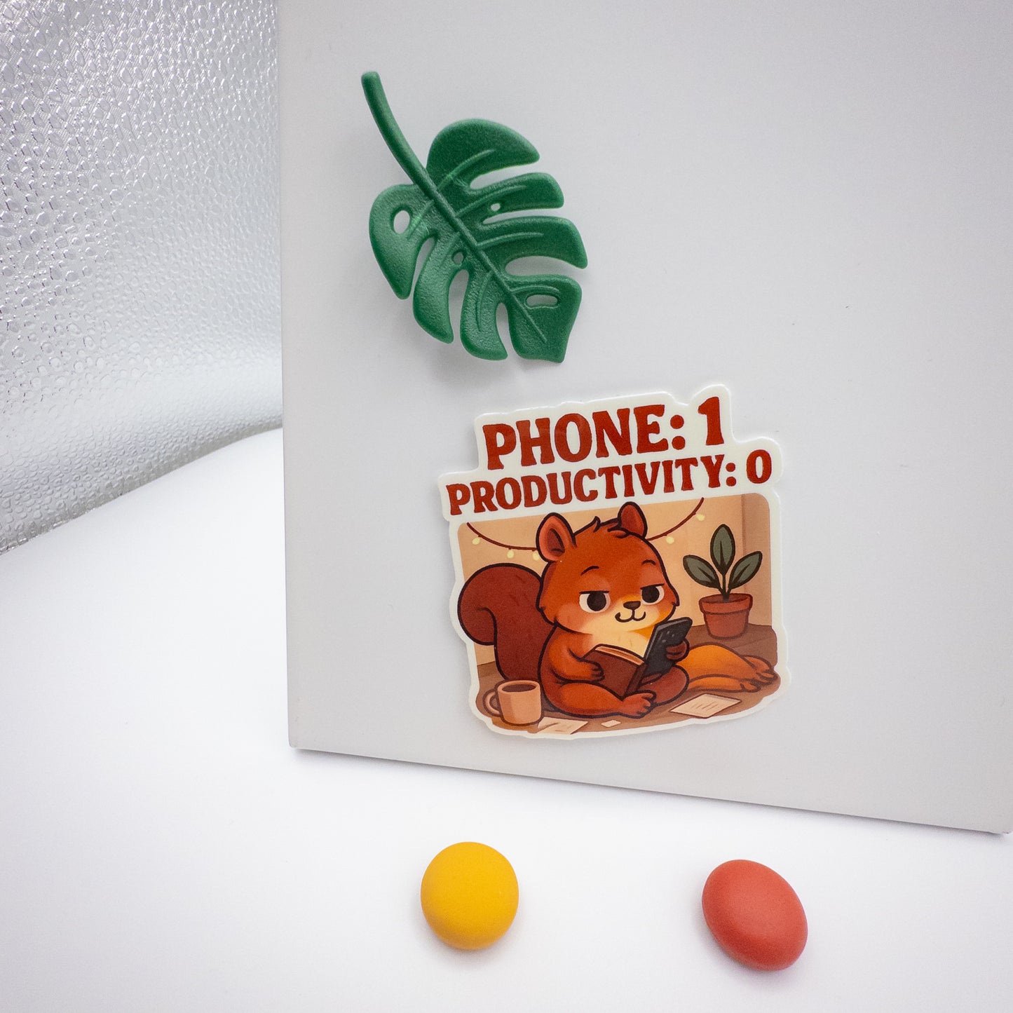 Digitally drained? This calming Perth-made squirrel sticker holds space for soft pauses and permission to just exist without output. — Handmade sticker — Perth, Australia