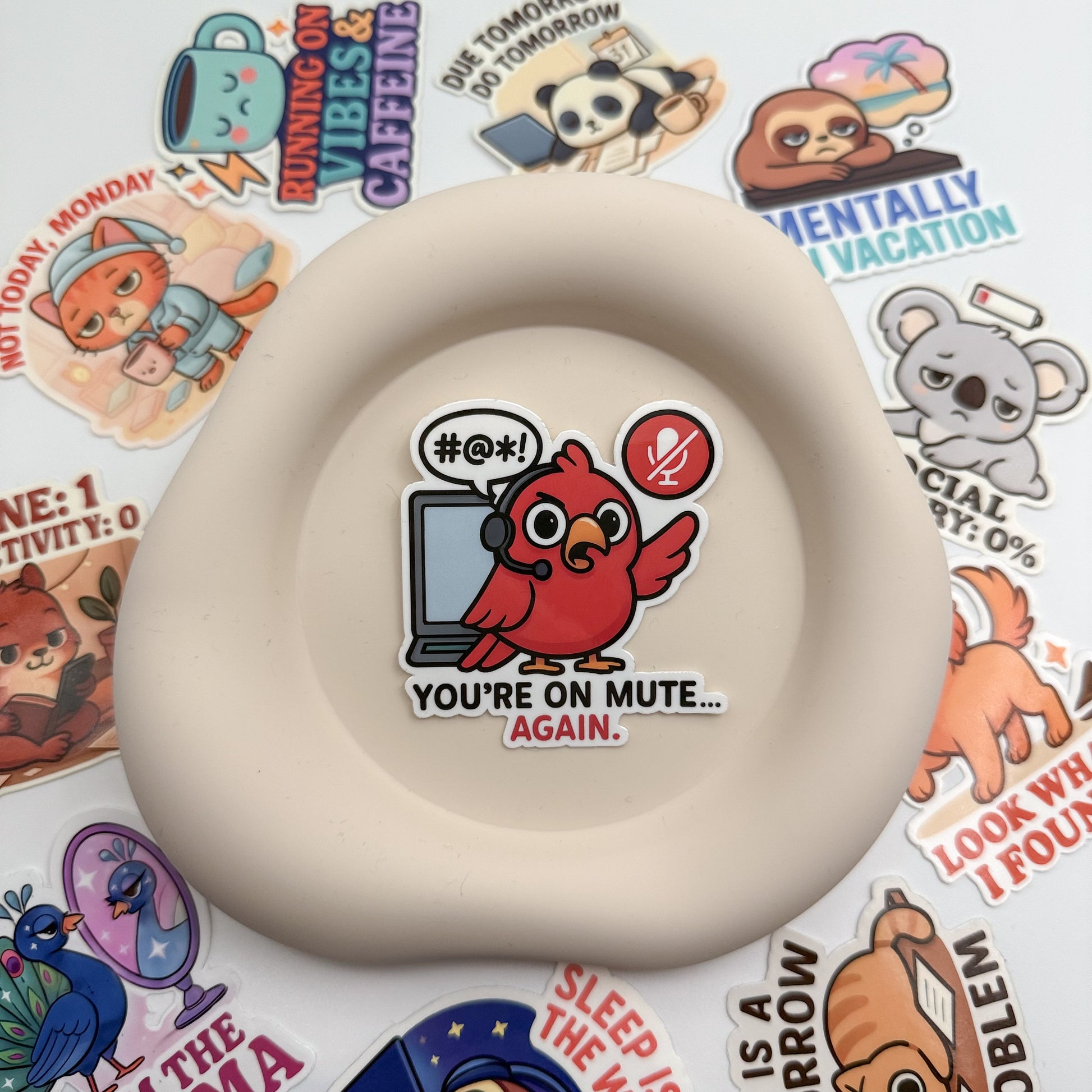 Distracted minds meet reconnection in this Australian mute sticker. Ideal for work-from-home days and remote fatigue.