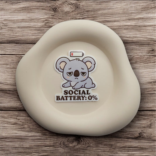 Drained and in need of retreat, this Australian koala quote sticker captures that 0% social battery moment with a gentle, cozy calm.