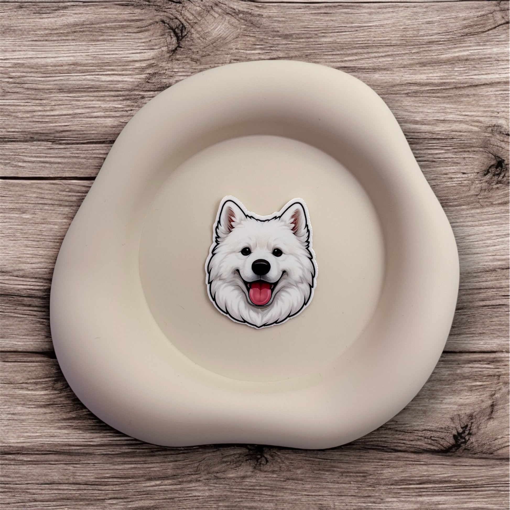 This cheerful Samoyed sticker brings softness to burnout. Made for quiet carers, emotional givers and introverts who smile through stress.