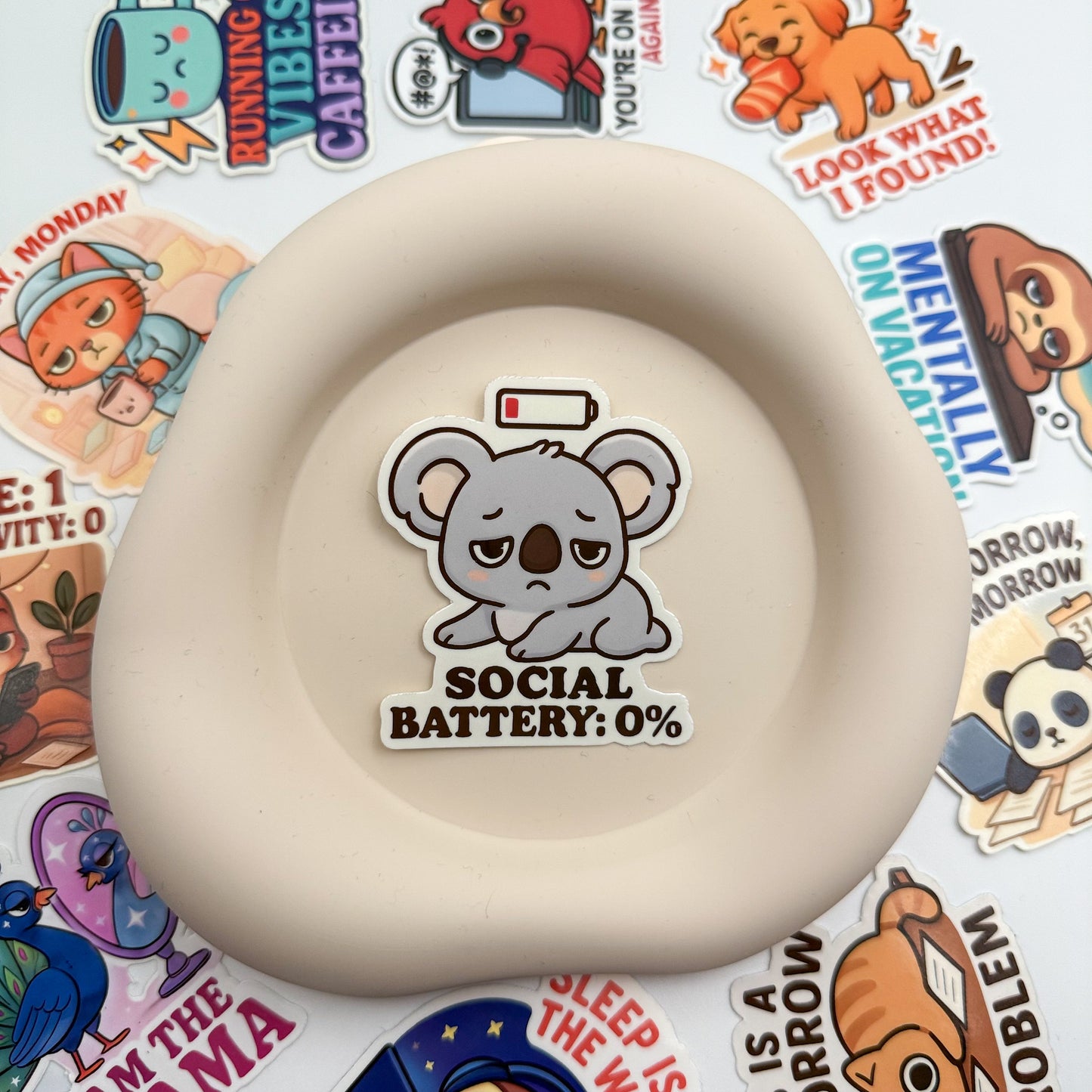 Exhausted and needing decompression — this koala quote sticker offers cozy withdrawal from the noise. Made in Australia. — Handmade sticker — Perth, Australia