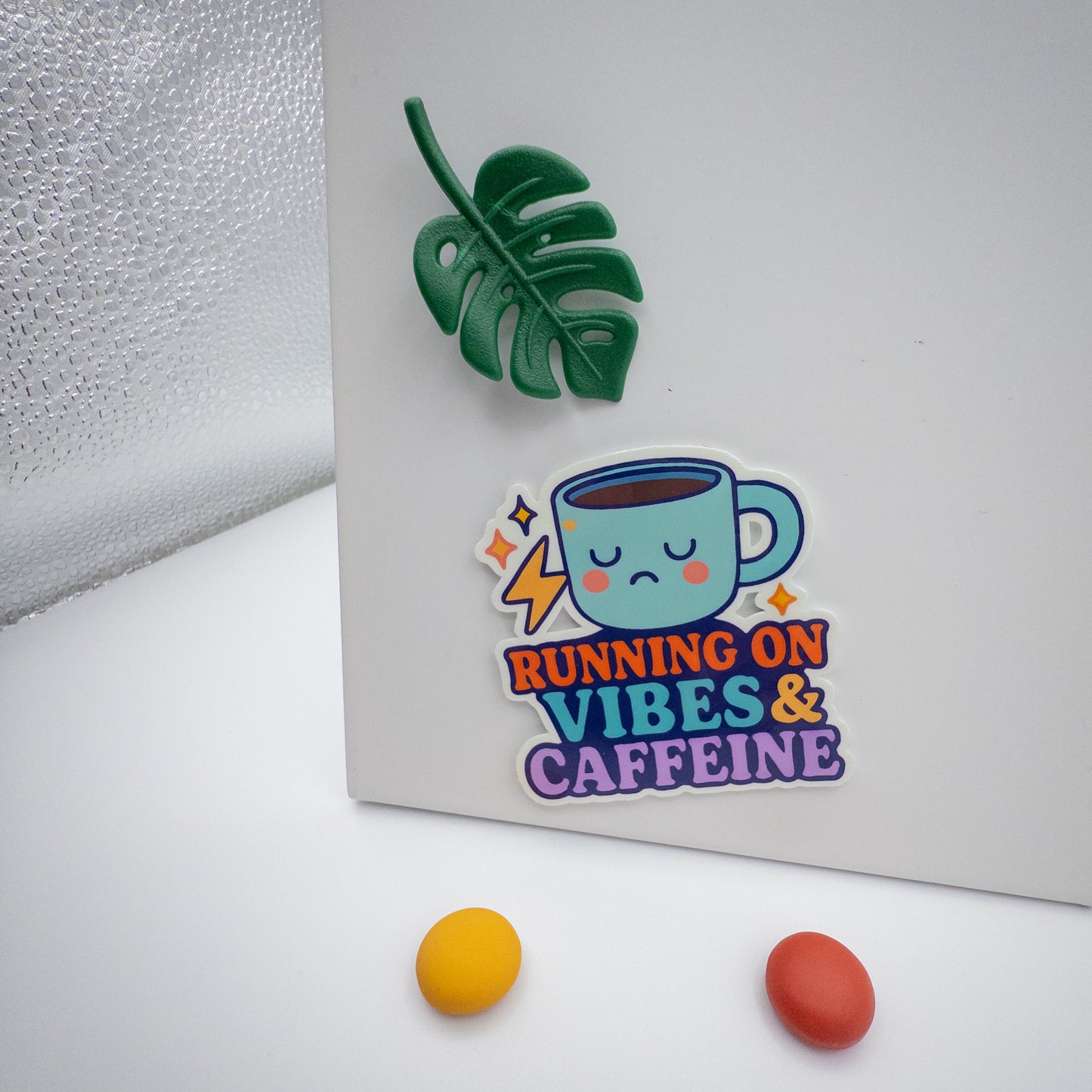Frazzled energy meets soft focus in this Perth caffeine quote sticker. Made for tired brains running on hope and espresso. — Handmade sticker — Perth, Australia