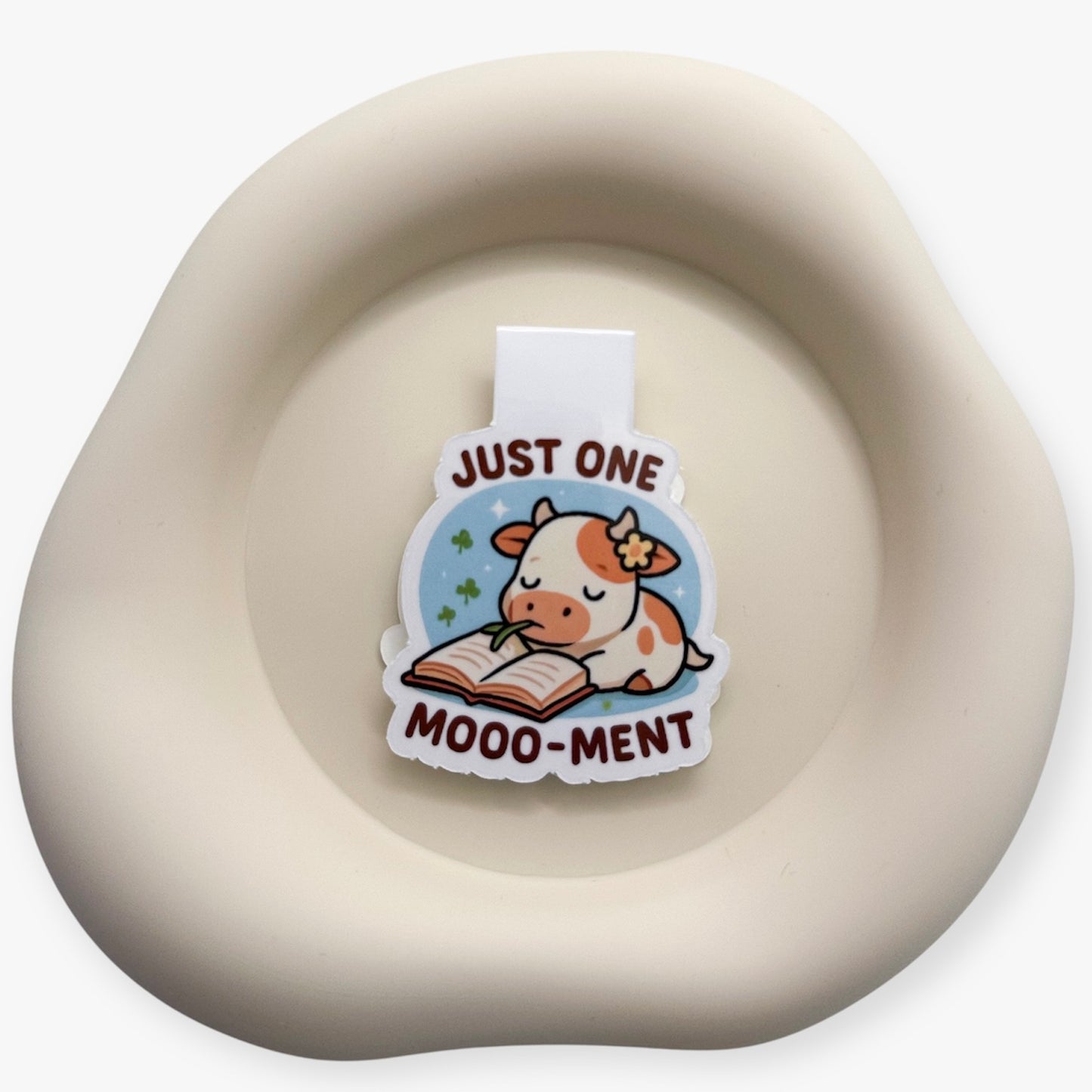 When your brain moos “enough,” this flow-friendly cow bookmark helps slow readers pause with peace. — Handmade sticker — Perth, Australia