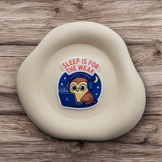 Late-night focus meets owl stillness in this handmade Australian sticker. Created for wired minds who feel most alive when the world sleeps.