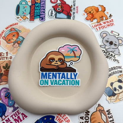 Mentally checked-out and dreaming of a beach? This Aussie quote sticker with a sloth at a desk captures the burnout blues with a wink.