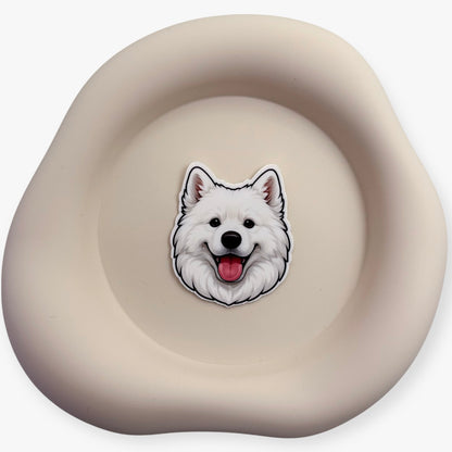 Handmade for warmhearted hosts and soul-tired helpers. This Samoyed sticker brings calm joy to anyone carrying too much with love.
