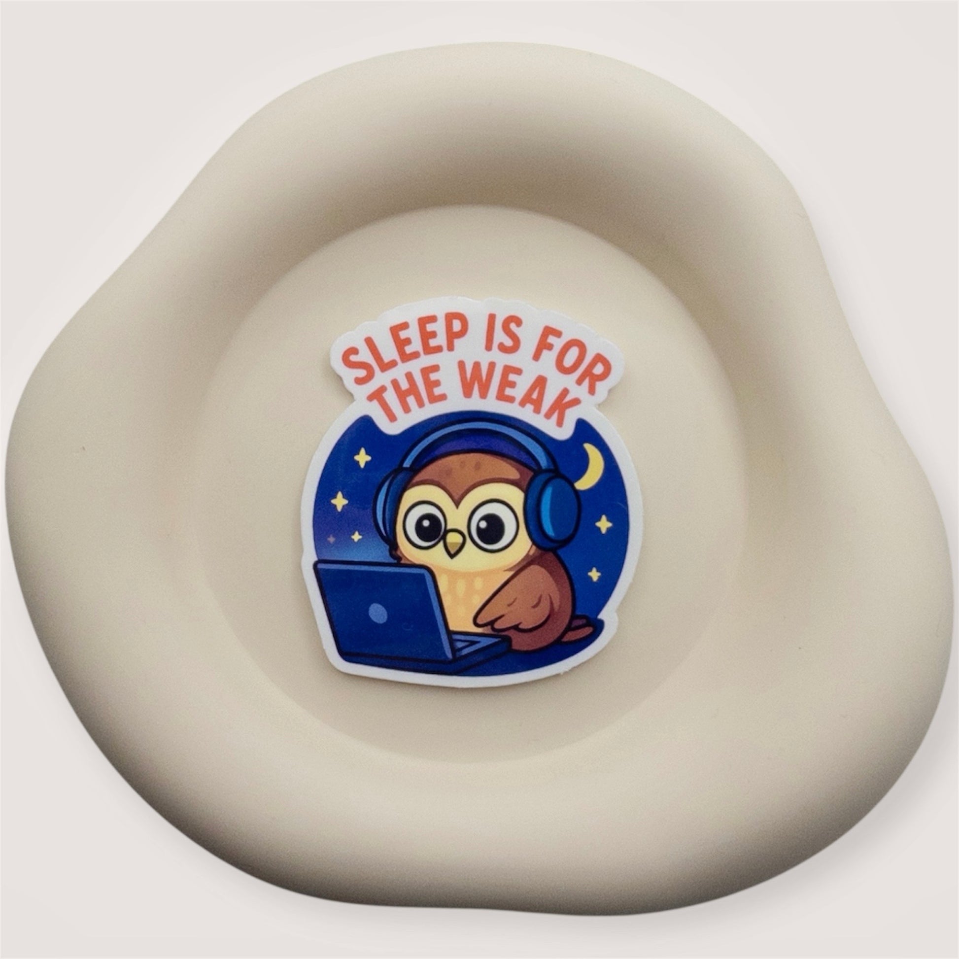 Overtired energy meets grounding wisdom in this Aussie owl sticker. Ideal for late-night thinkers and soft-eyed strategists.