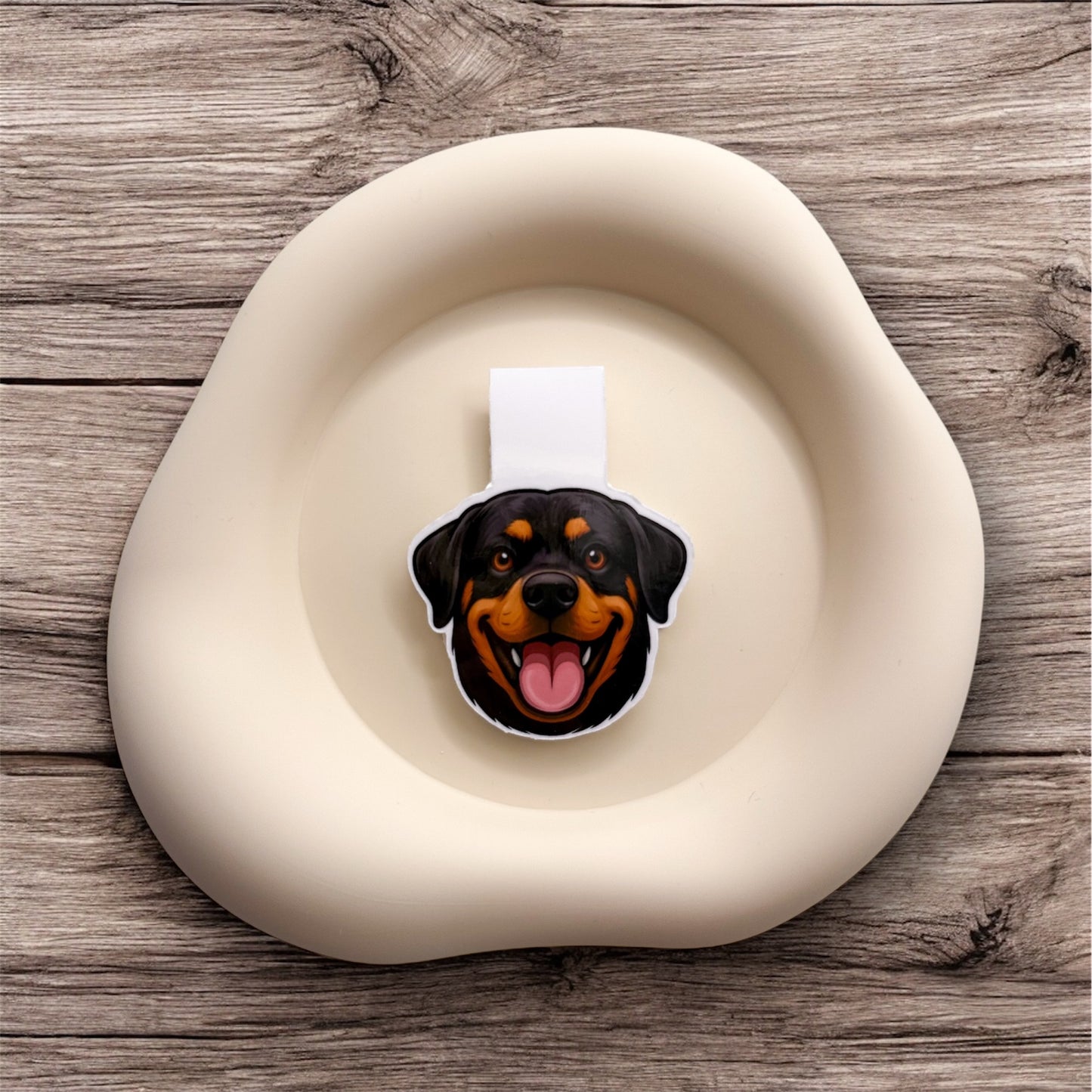 Overwhelmed readers will feel grounded with this magnetic Rottweiler bookmark, perfect for leaders and quiet anchors. — Handmade sticker — Perth, Australia