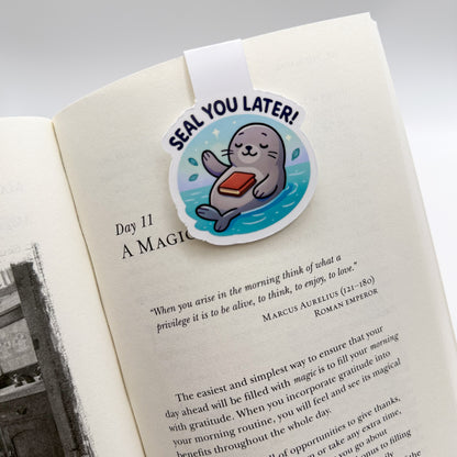 Need a graceful exit? This seal bookmark invites writers, therapists and book lovers to pause and return when ready.