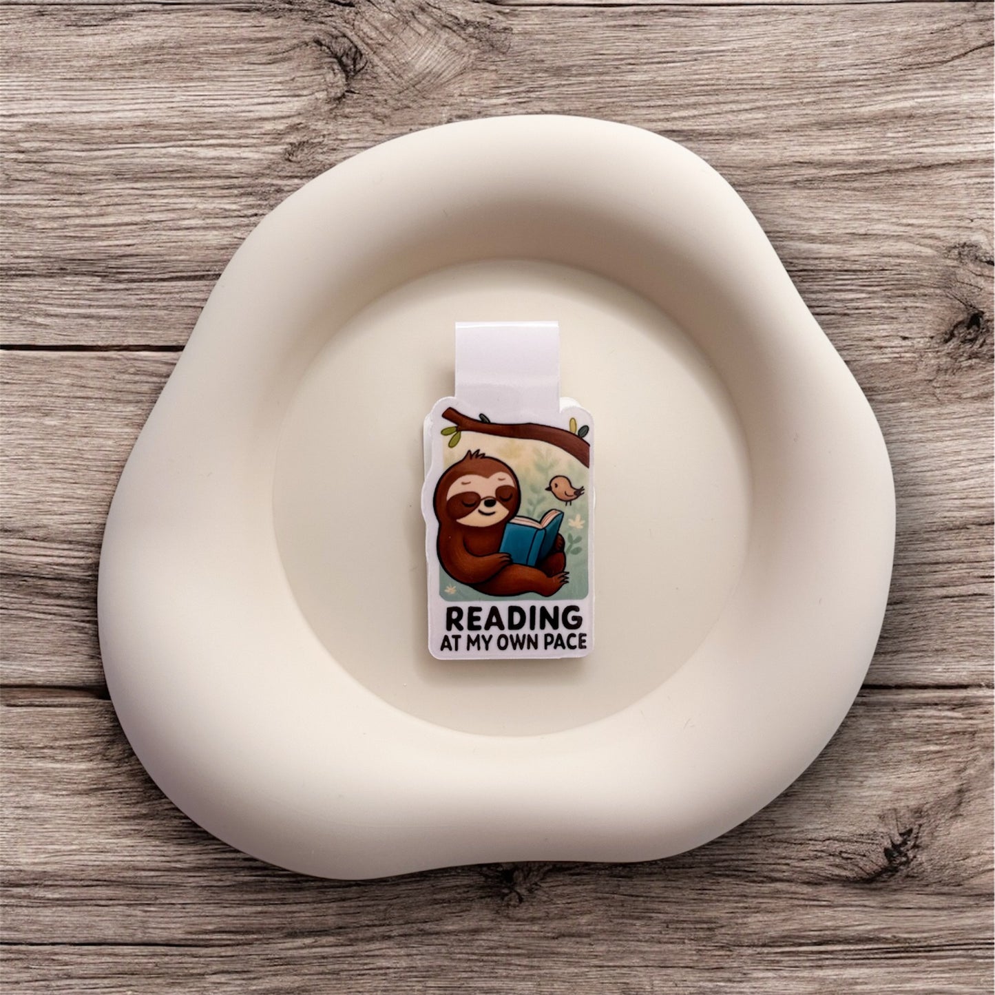 Feeling overwhelmed? This sloth bookmark supports focused readers and slow-paced thinkers who need gentle space to go at their own speed. — Handmade sticker — Perth, Australia