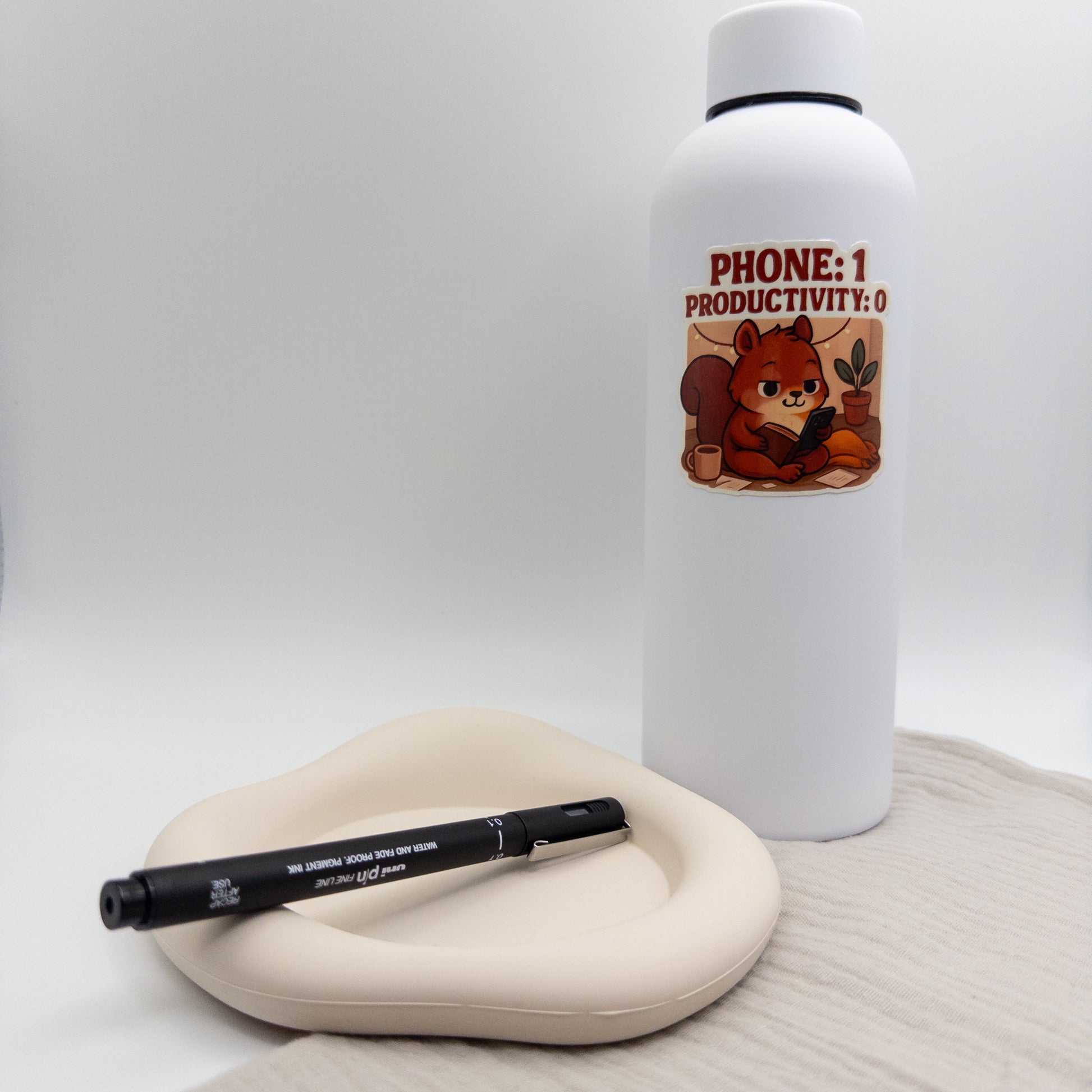 Tapped out energy meets squirrel-soft recovery. A playful sticker from Perth designed to soothe digital fatigue.